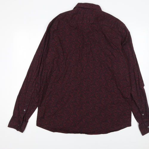Michael Kors Men's Red Floral Slim Fit Long Sleeve Button-Up Shirt XL