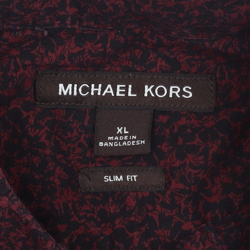 Michael Kors Men's Red Floral Slim Fit Long Sleeve Button-Up Shirt XL
