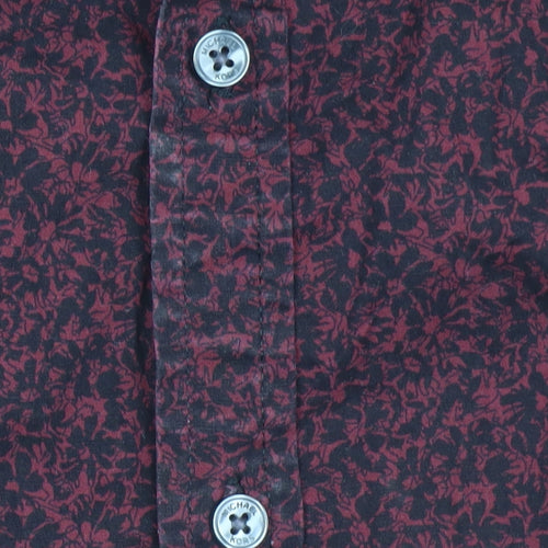 Michael Kors Men's Red Floral Slim Fit Long Sleeve Button-Up Shirt XL