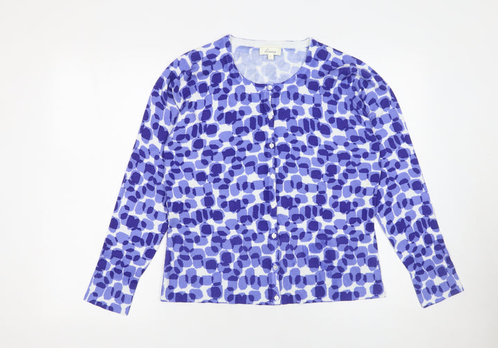 Linea Women’s Blue Geometric Lightweight Knit Cardigan Size L