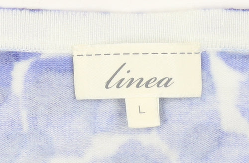 Linea Women’s Blue Geometric Lightweight Knit Cardigan Size L