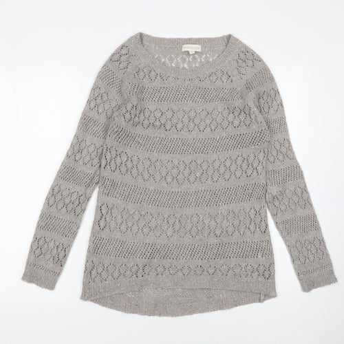 Monsoon Women’s Grey Open-Knit Metallic Pullover Jumper Size S
