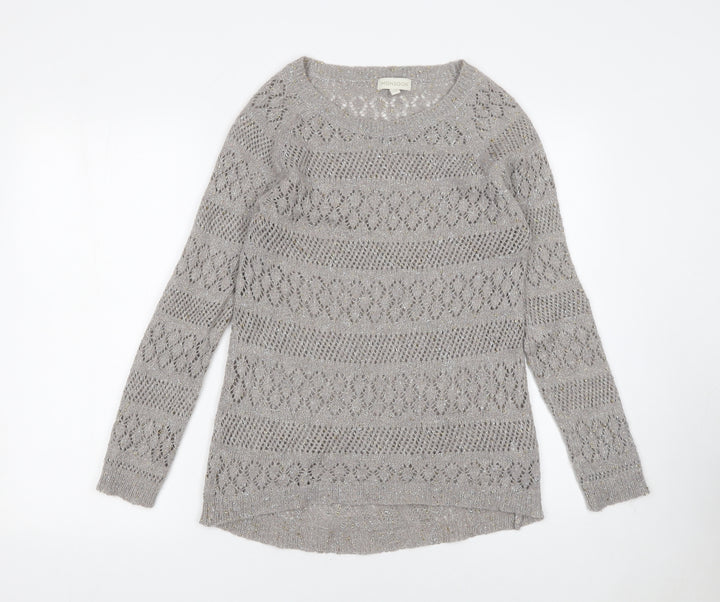 Monsoon Women’s Grey Open-Knit Metallic Pullover Jumper Size S