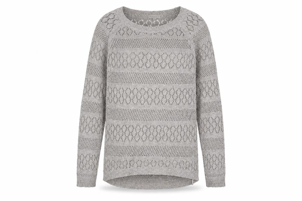 Front view of Monsoon Women’s Grey Open-Knit Metallic jumper, size S
