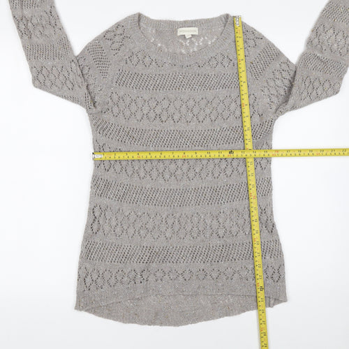 Monsoon Women’s Grey Open-Knit Metallic Pullover Jumper Size S