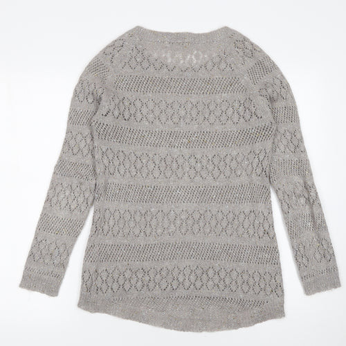 Monsoon Women’s Grey Open-Knit Metallic Pullover Jumper Size S