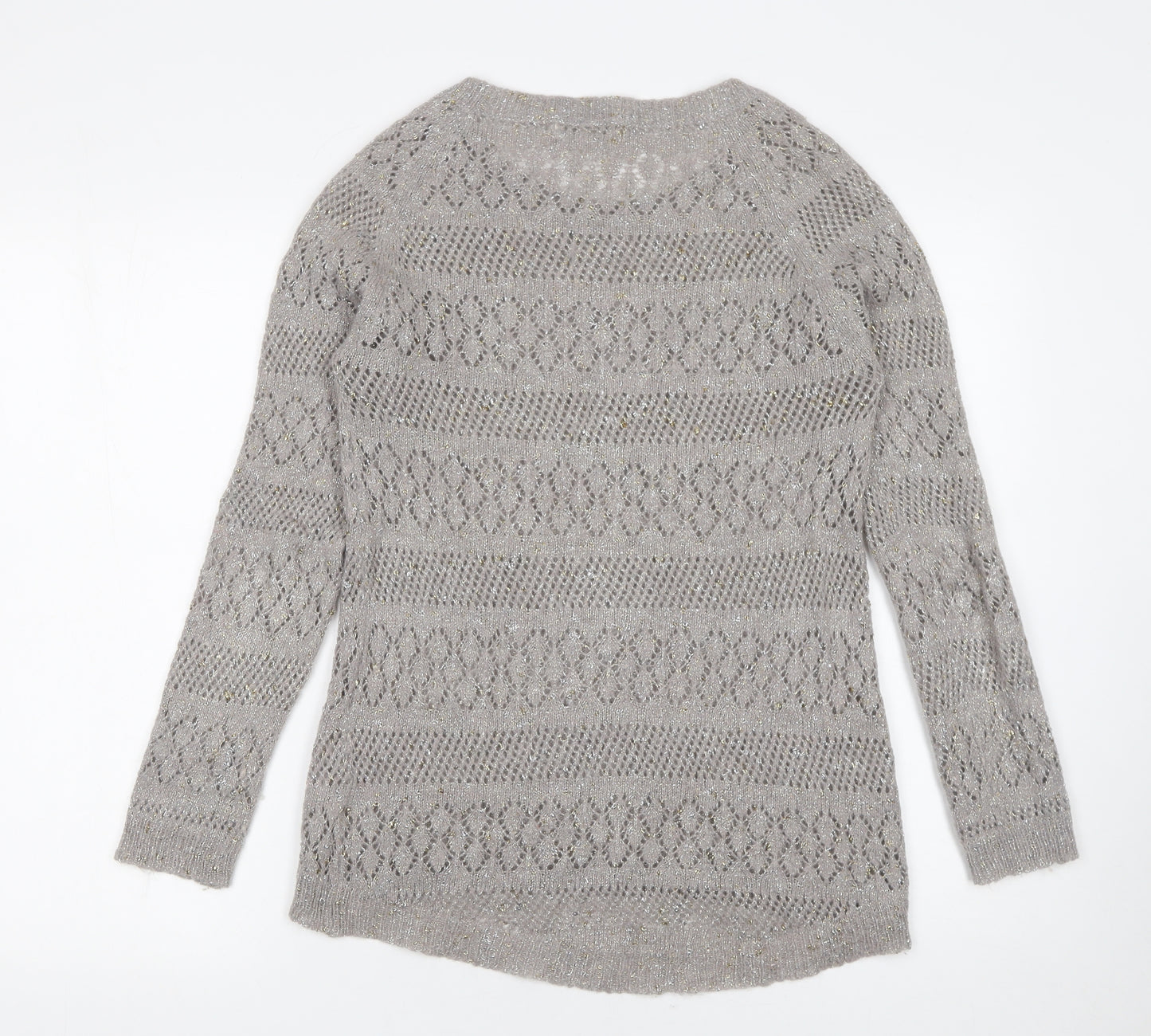 Monsoon Women’s Grey Open-Knit Metallic Pullover Jumper Size S