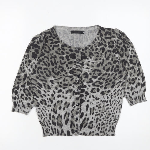 Jo Borkett Women’s Grey Animal Print Wool Blend Cardigan Size S