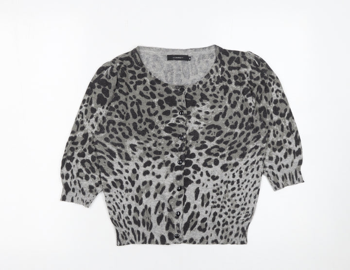 Jo Borkett Women’s Grey Animal Print Wool Blend Cardigan Size S