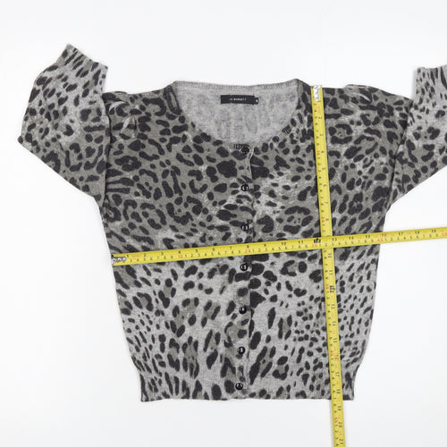 Jo Borkett Women’s Grey Animal Print Wool Blend Cardigan Size S