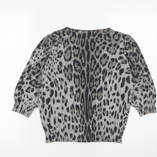 Jo Borkett Women’s Grey Animal Print Wool Blend Cardigan Size S