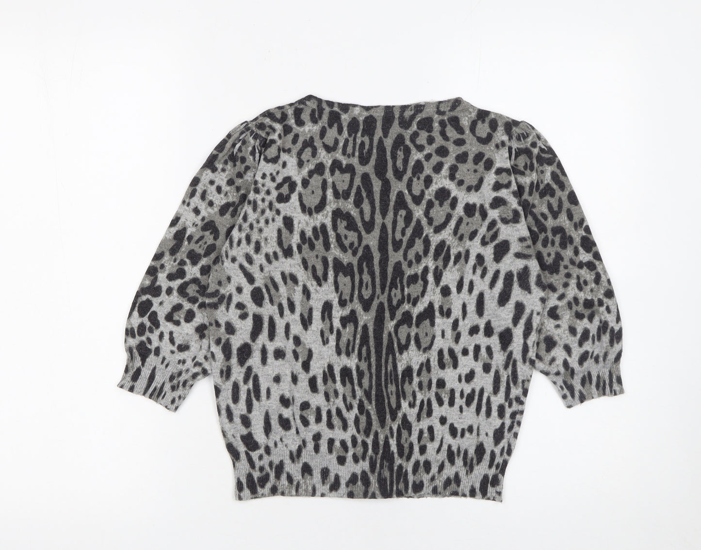 Jo Borkett Women’s Grey Animal Print Wool Blend Cardigan Size S