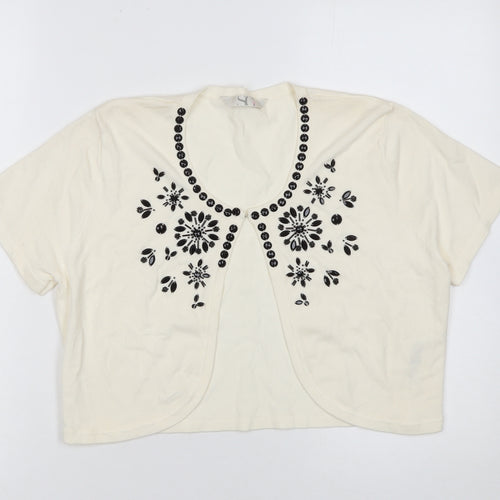 BHS Women’s Ivory Beaded Short Sleeve Knit Cardigan Size 12