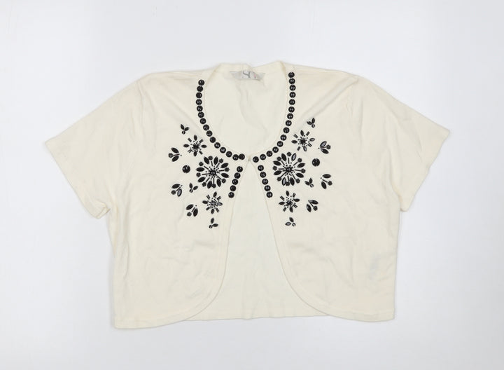 BHS Women’s Ivory Beaded Short Sleeve Knit Cardigan Size 12