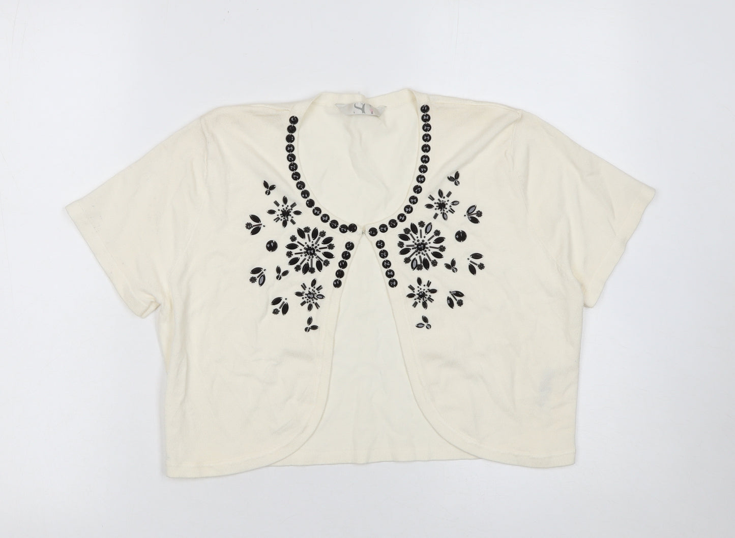 BHS Women’s Ivory Beaded Short Sleeve Knit Cardigan Size 12