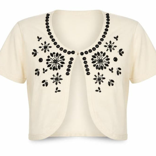 BHS Women’s Ivory Beaded Short Sleeve Knit Cardigan Size 12