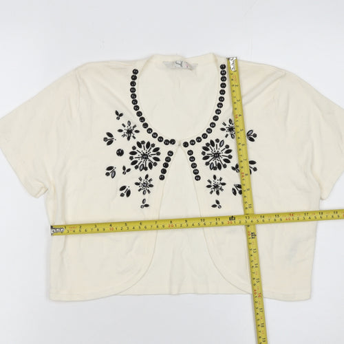 BHS Women’s Ivory Beaded Short Sleeve Knit Cardigan Size 12