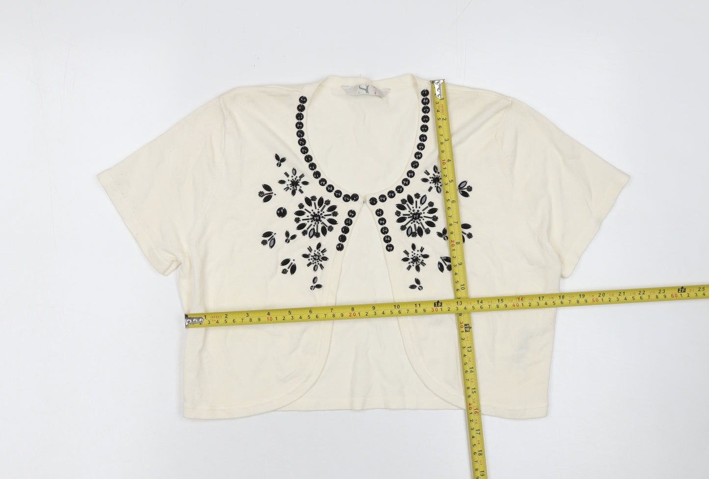 BHS Women’s Ivory Beaded Short Sleeve Knit Cardigan Size 12