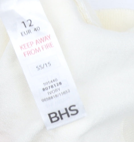BHS Women’s Ivory Beaded Short Sleeve Knit Cardigan Size 12