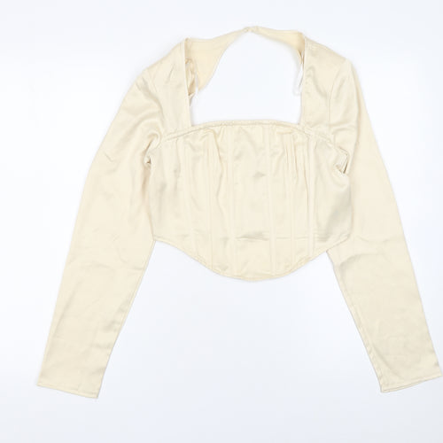 Missguided Women Ivory Cropped Satin Long Sleeve Blouse UK 10