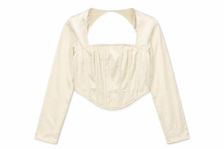 Missguided Women Ivory Cropped Satin Long Sleeve Blouse UK 10