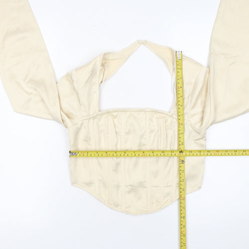 Missguided Women Ivory Cropped Satin Long Sleeve Blouse UK 10