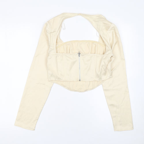 Missguided Women Ivory Cropped Satin Long Sleeve Blouse UK 10