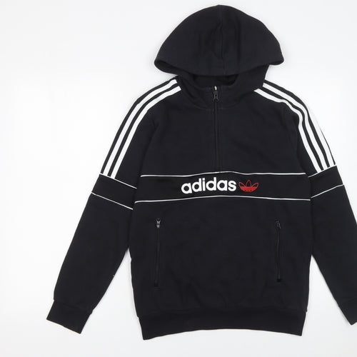 Adidas Boys Black 13-14 Years Half Zip Hoodie Fleece Logo Sportswear