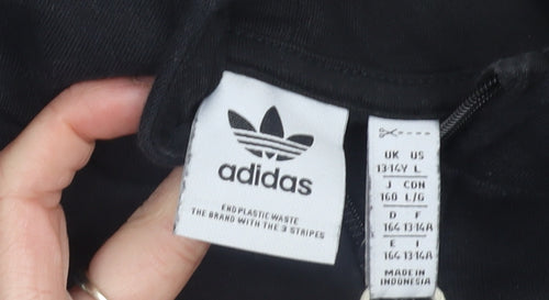 Adidas Boys Black 13-14 Years Half Zip Hoodie Fleece Logo Sportswear