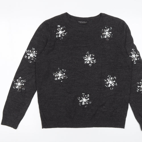 Dorothy Perkins Women Grey Sequin Snowflake Jumper UK 12