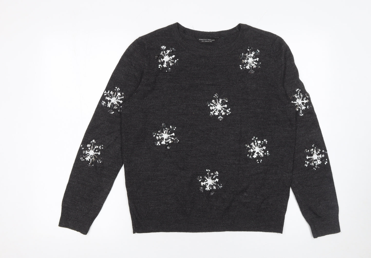 Dorothy Perkins Women Grey Sequin Snowflake Jumper UK 12