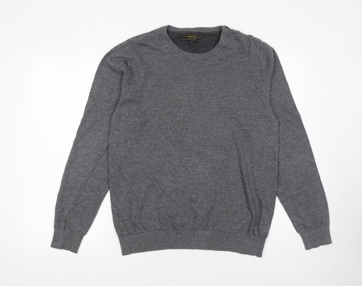 Jack & Jones Men’s Grey Cotton Crew Neck Pullover Jumper L