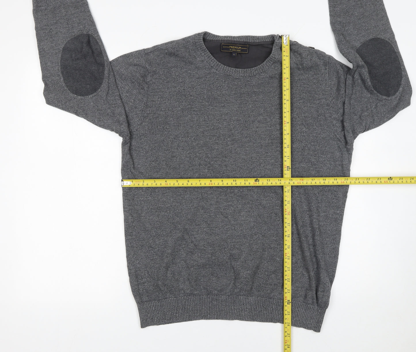 Jack & Jones Men’s Grey Cotton Crew Neck Pullover Jumper L