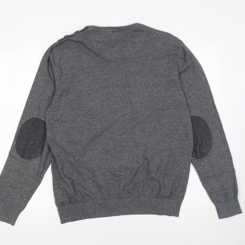 Jack & Jones Men’s Grey Cotton Crew Neck Pullover Jumper L
