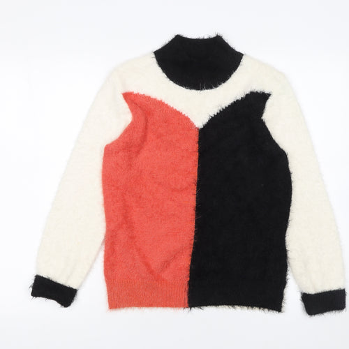Klass Womens Black Orange Cream High Neck Knit Jumper Size S