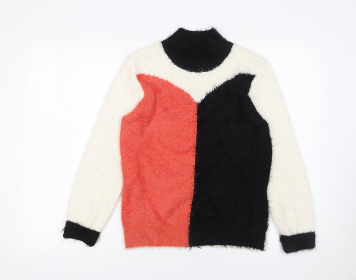 Klass Womens Black Orange Cream High Neck Knit Jumper Size S
