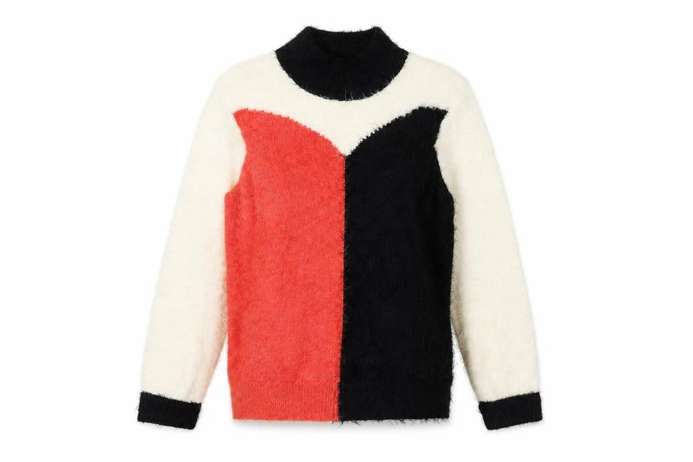 Klass Womens Black Orange Cream High Neck Knit Jumper Size S