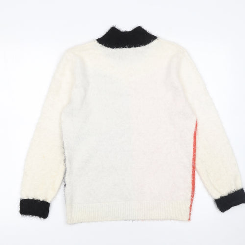 Klass Womens Black Orange Cream High Neck Knit Jumper Size S