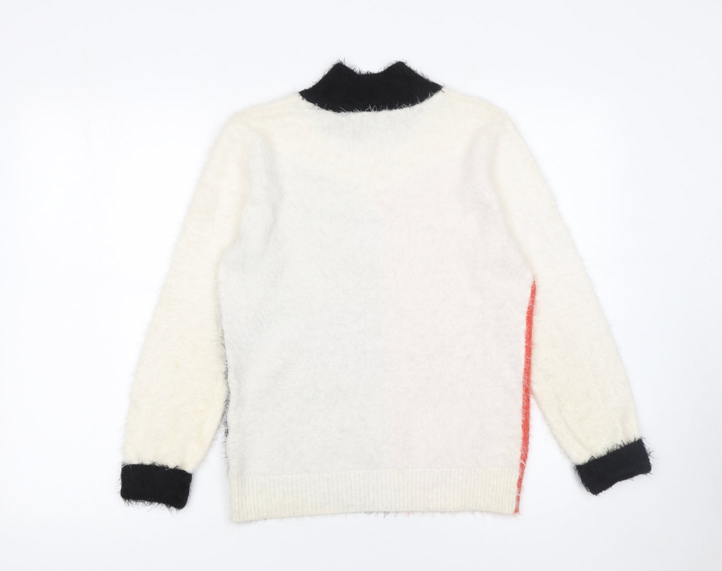 Klass Womens Black Orange Cream High Neck Knit Jumper Size S