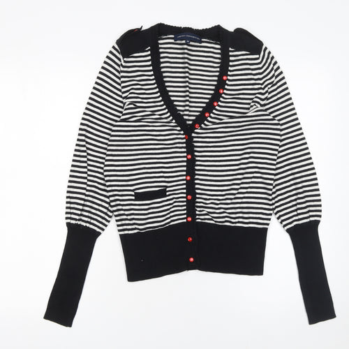 French Connection Womens Black White Striped Cardigan Medium Knit Long Sleeve