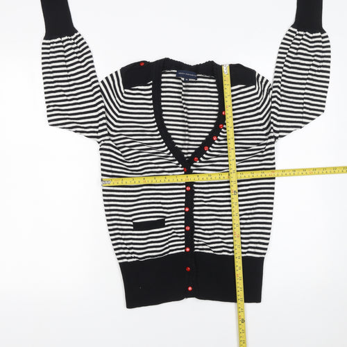 French Connection Womens Black White Striped Cardigan Medium Knit Long Sleeve