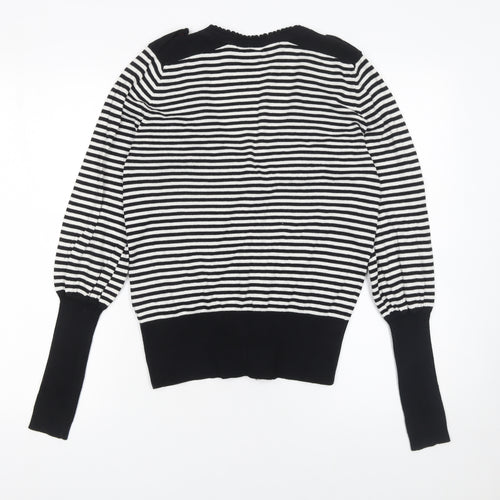 French Connection Womens Black White Striped Cardigan Medium Knit Long Sleeve