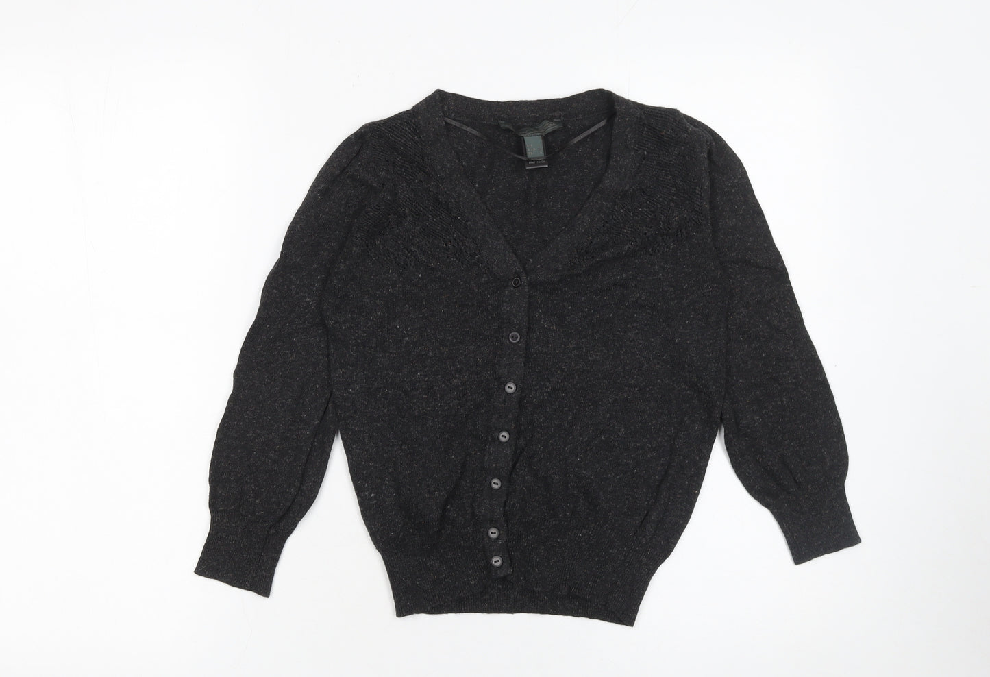 Mango Women's Black V-Neck Cardigan Size S Knit Long Sleeve