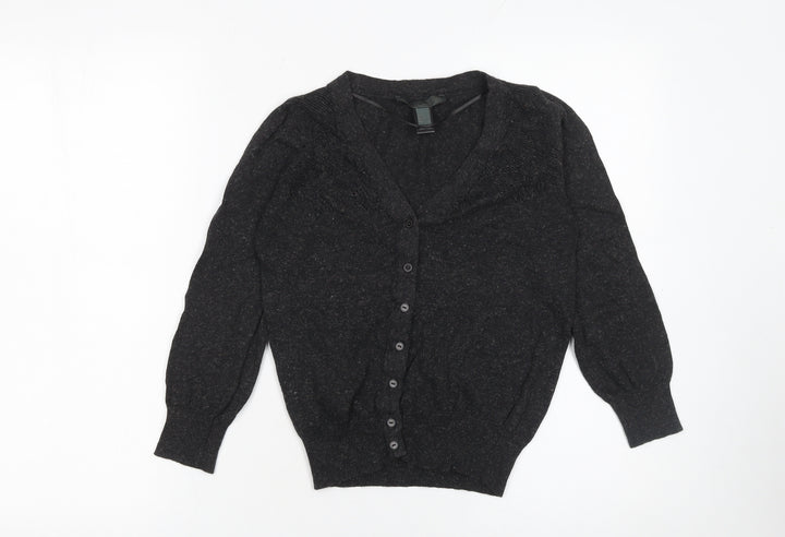 Mango Women's Black V-Neck Cardigan Size S Knit Long Sleeve