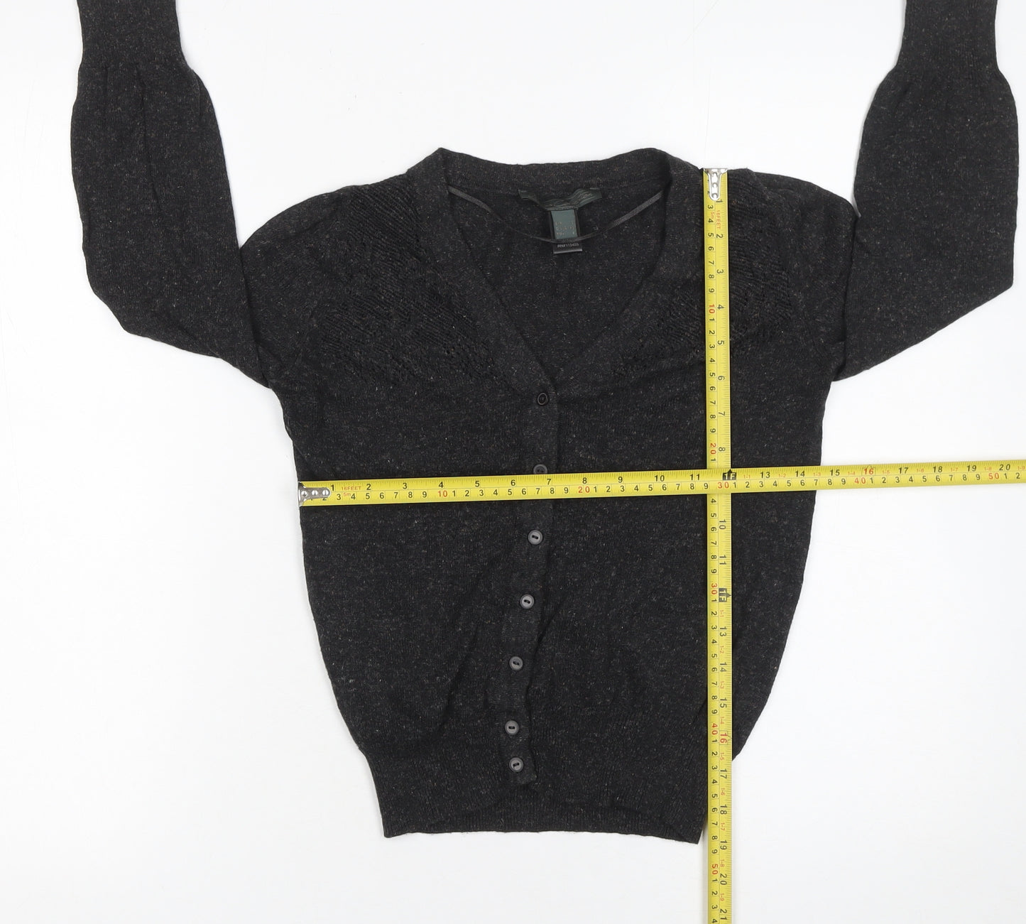 Mango Women's Black V-Neck Cardigan Size S Knit Long Sleeve