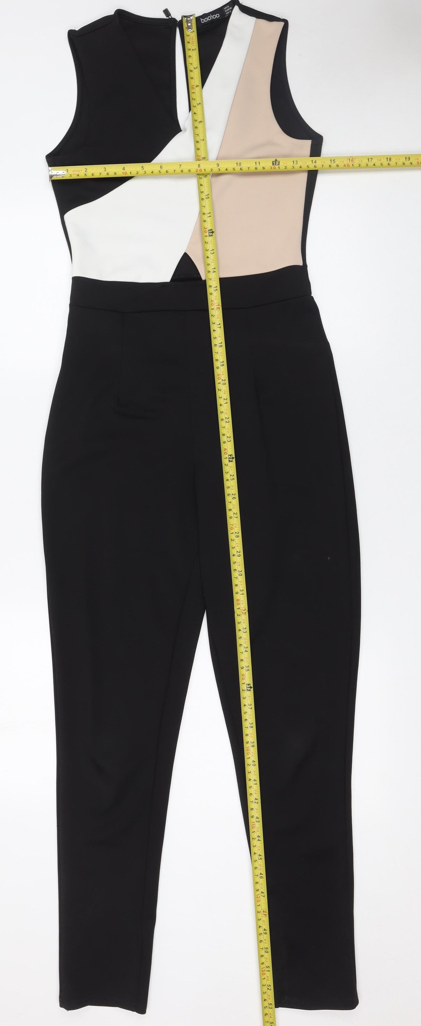 Boohoo Women’s Black Beige Colourblock Sleeveless Jumpsuit Size 8