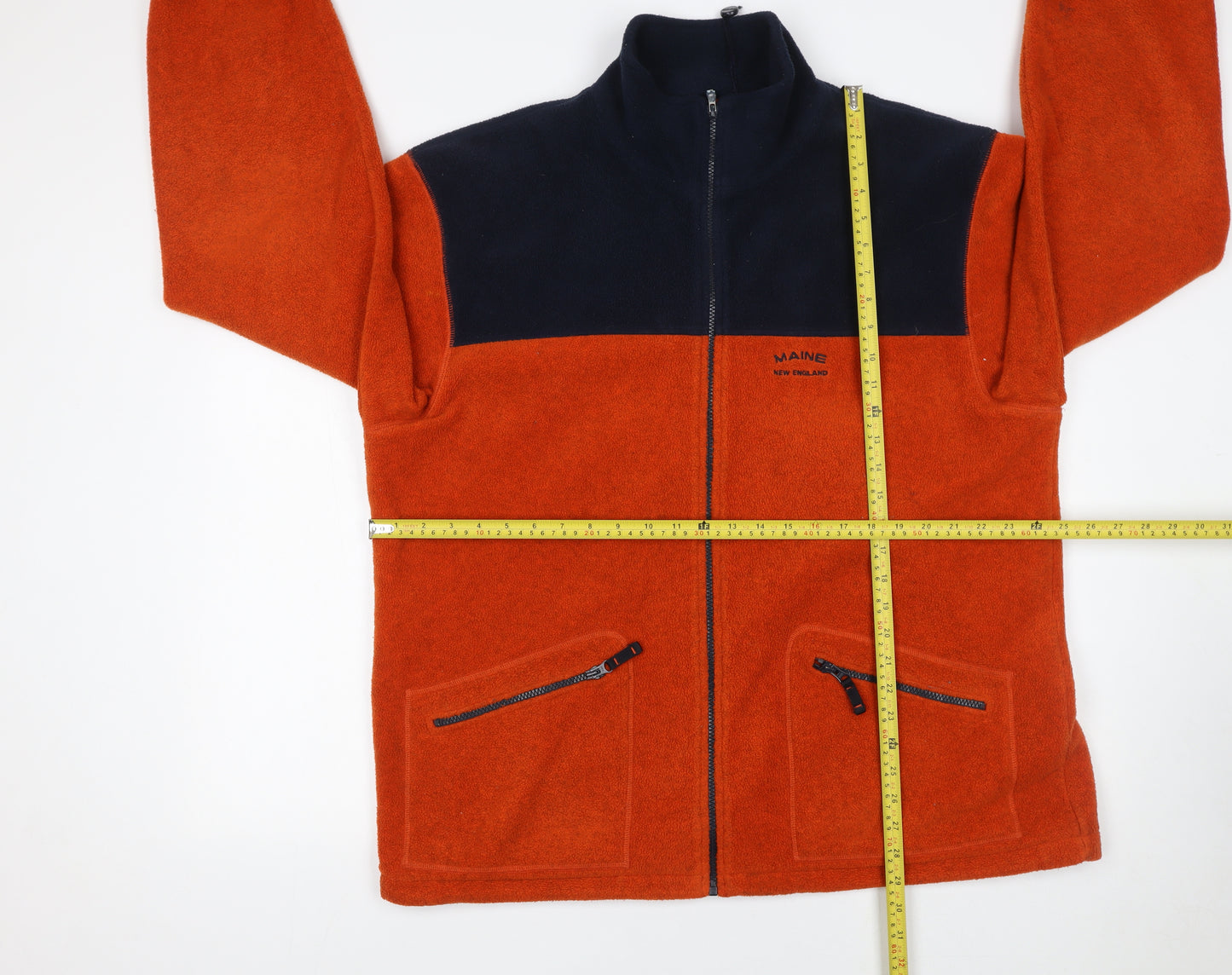 Maine New England Men's Orange Fleece Jacket L 43in Zip Pockets