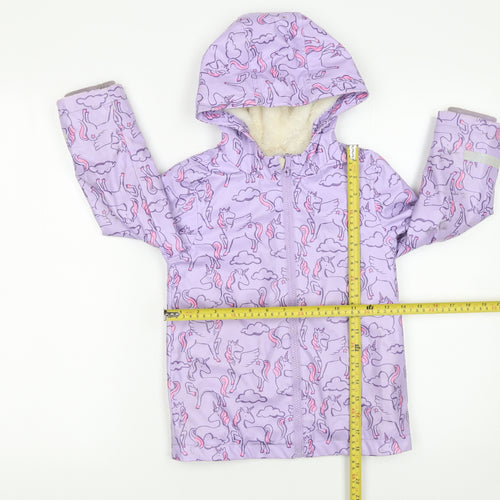Marks and Spencer Girls Purple Unicorn Hooded Rain Coat 4-5 Years Waterproof Lined