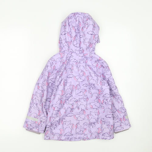 Marks and Spencer Girls Purple Unicorn Hooded Rain Coat 4-5 Years Waterproof Lined
