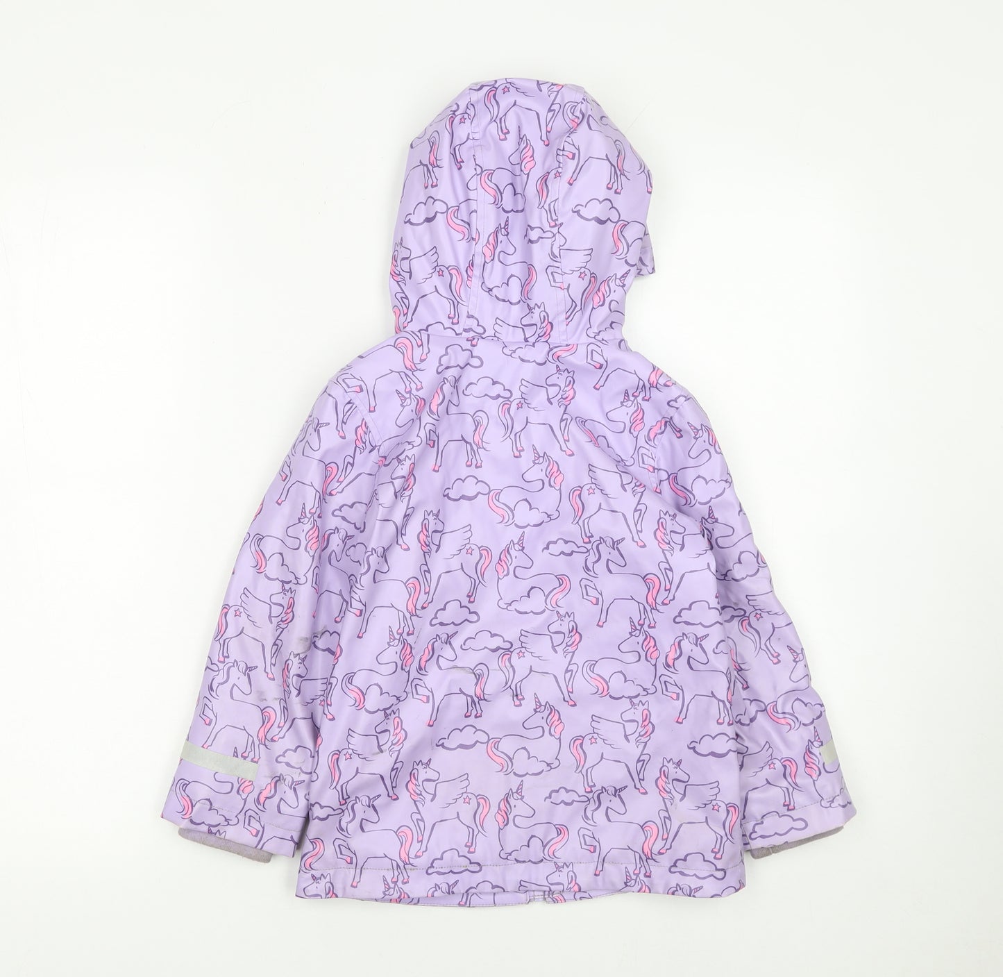 Marks and Spencer Girls Purple Unicorn Hooded Rain Coat 4-5 Years Waterproof Lined